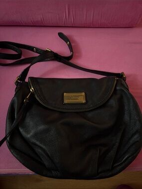Marc By Marc Jacobs Black Leather Crossbody with Brass Plaque